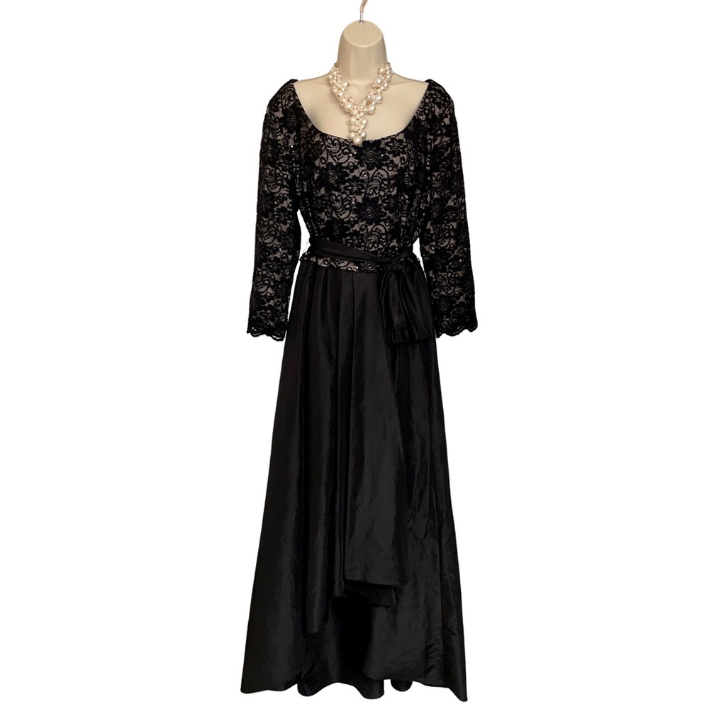 New RM Richards Woman Lace Bodice Gown, sz18W, tie belt, hi/low